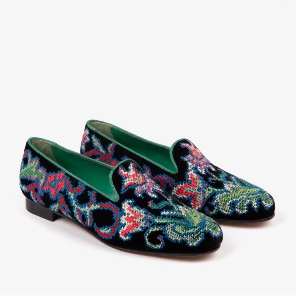 Penelope Chilvers Dandy Agapanthus velvet shoe.